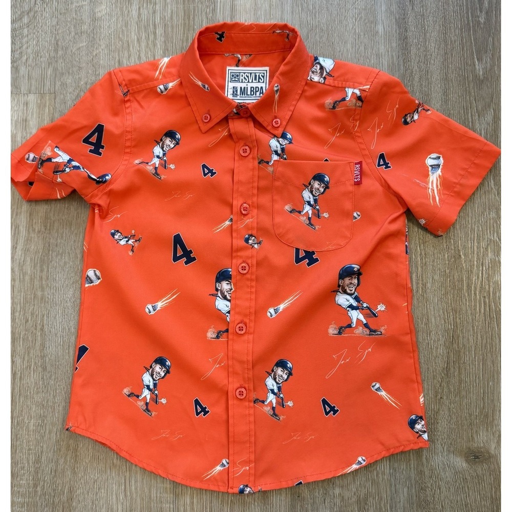 RSVLTS Astros George Springer #4 MLBPA button down Shirt Size Youth Boys 4